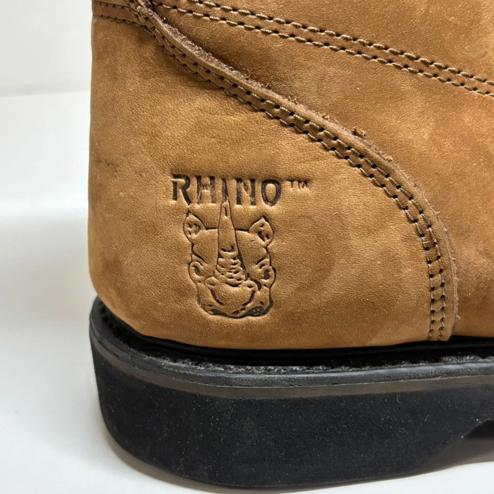 Rhino Work Boots Mens Size 8.5 Tan Nubuck Leather Kiltie Lace Up Gorpcore Hiking